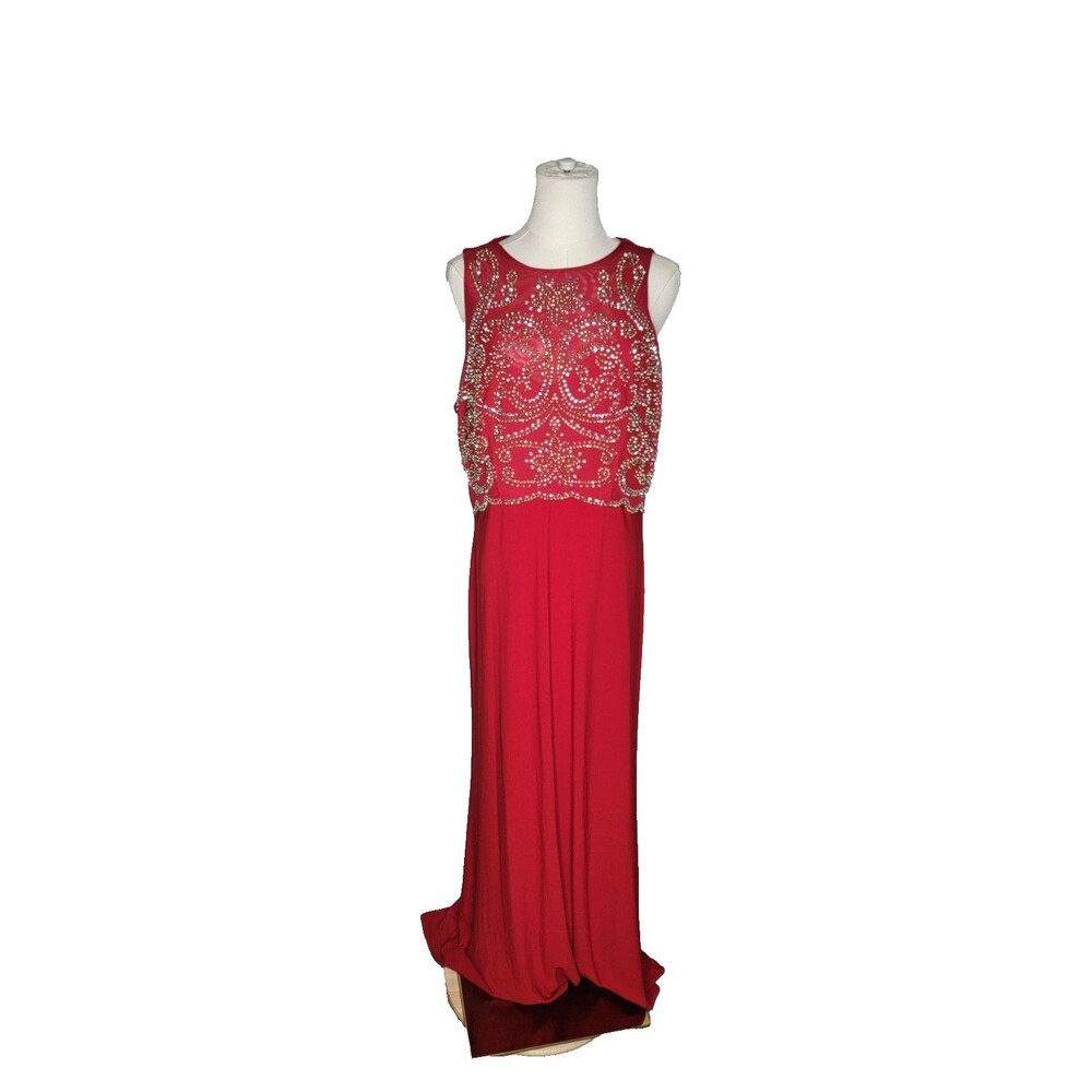 Jackie Jon New York Red Beaded Rhinestone Formal Gown Size 16